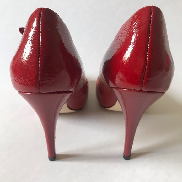 ALDO Red Leather Peep Toe Heels - Picture 3 of 6